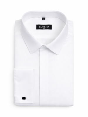 Klasyczna biała koszula męska na spinki wizytowa Loreto e-loreto.pl